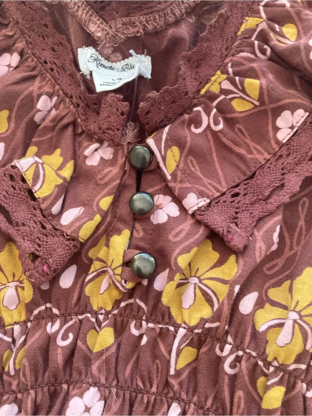 Kimchi Blue Ariel Ruffle Tank Top Brown Floral Boho Blouse Urban Outfitters L - Picture 11 of 16
